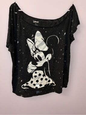 Disney Black Minnie Mouse Graphic Tee with Silver Accent plus size 1